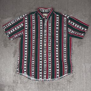 Vintage Crest Stripe Short Sleeve Button Up Shirt Size L Preppy Ivy League